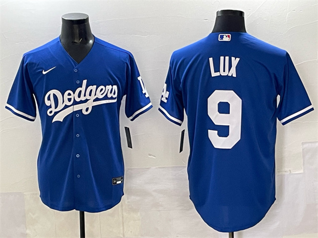 Men's Blue Los Angeles Dodgers #9 Gavin Lux Cool Base Stitched Baseball Jersey